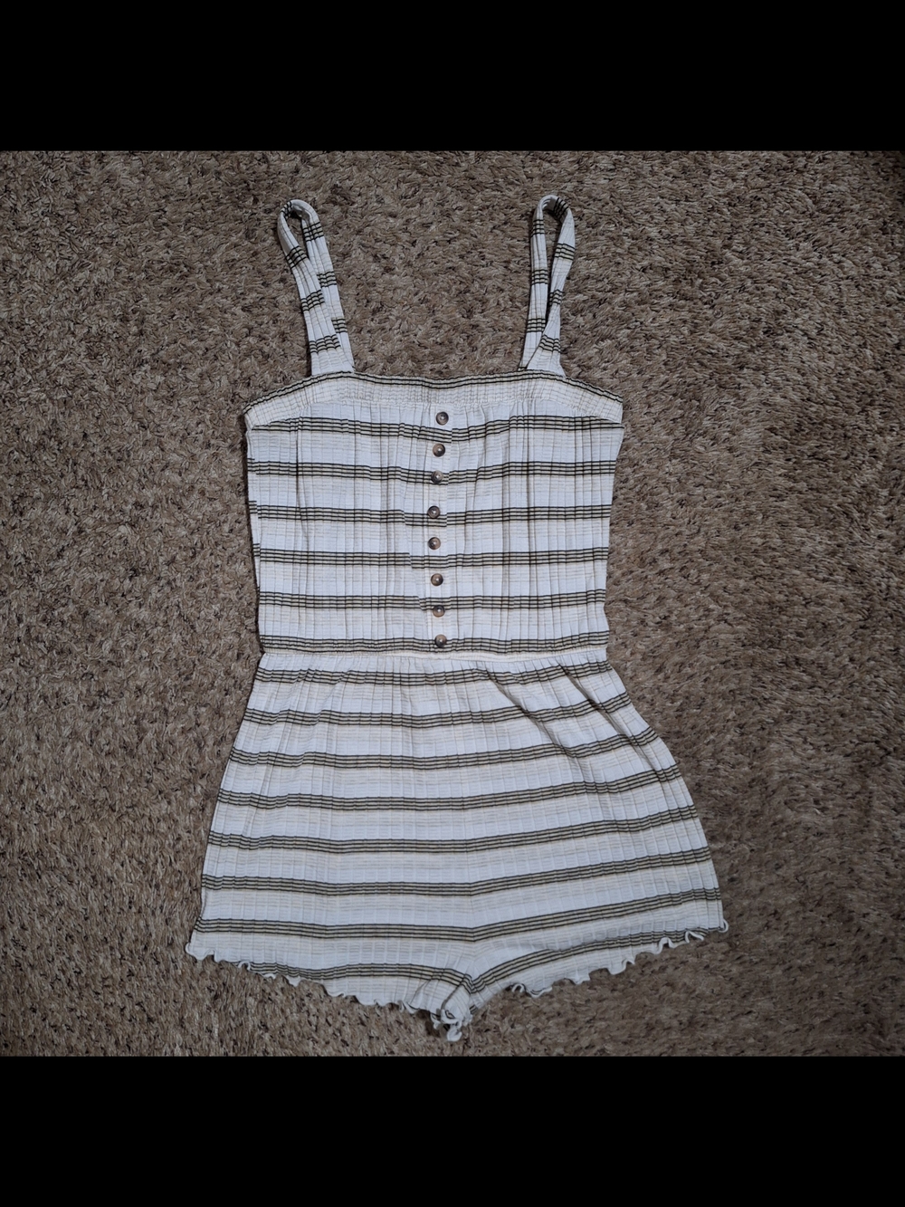 Billabong Neutral Striped Ribbed Romper with Lettuce Hem M